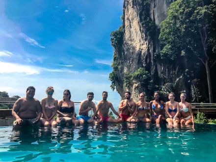 Group photo in the pool at Railay beach in Krabi Thailand