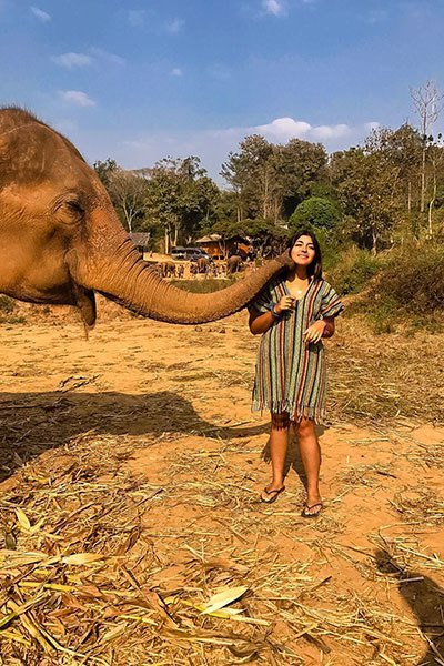 Girl with elephant in Chiang Mai, Thailand